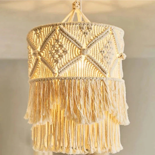 Hanging Lamp Cover Hand Woven Tapestry Lampshade Boho Macrame Style Ceiling Pendant Light Household Bedroom Chandeliers Decor