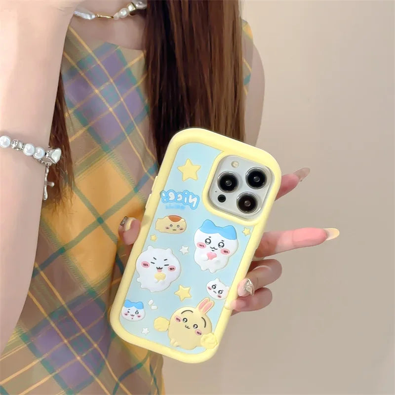 Kawaii Hachiware Usagi Phone Case For IPhone16 15 14 13 12 11 Pro Max INS 3D Stereoscopic Cartoon Anime Soft Silicone Cover Case