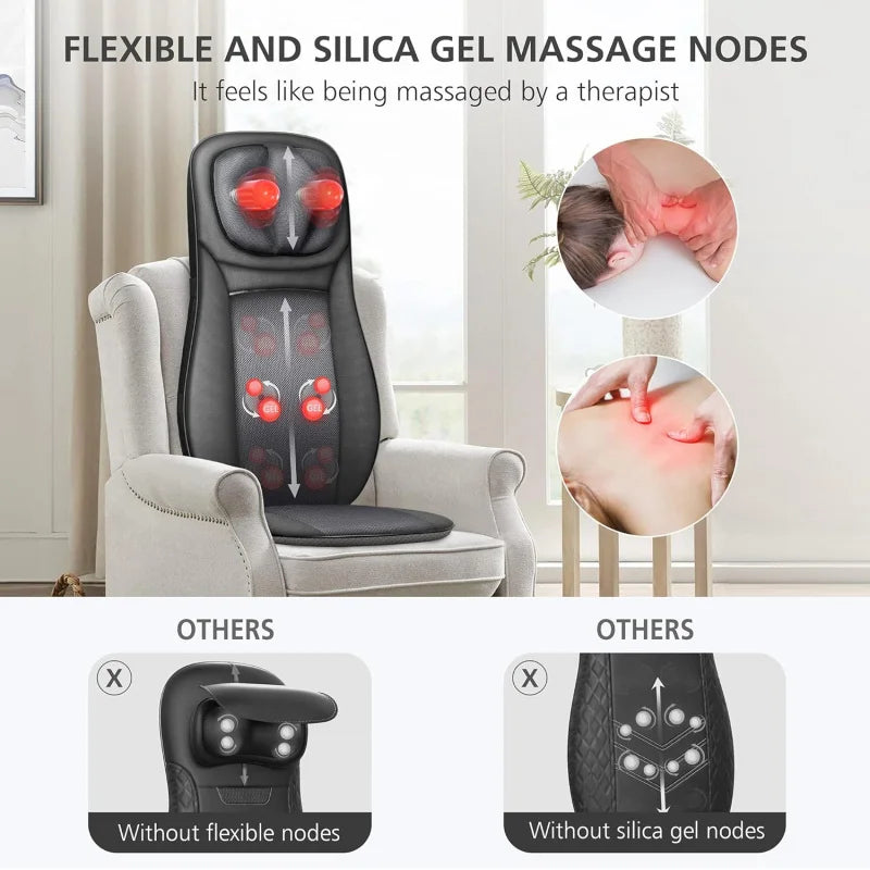 shiatsu Neck & Back Massager with Heat, Full Back Kneading Shiatsu or Rolling Massage, Massage Chair pad with Height Adjustmen