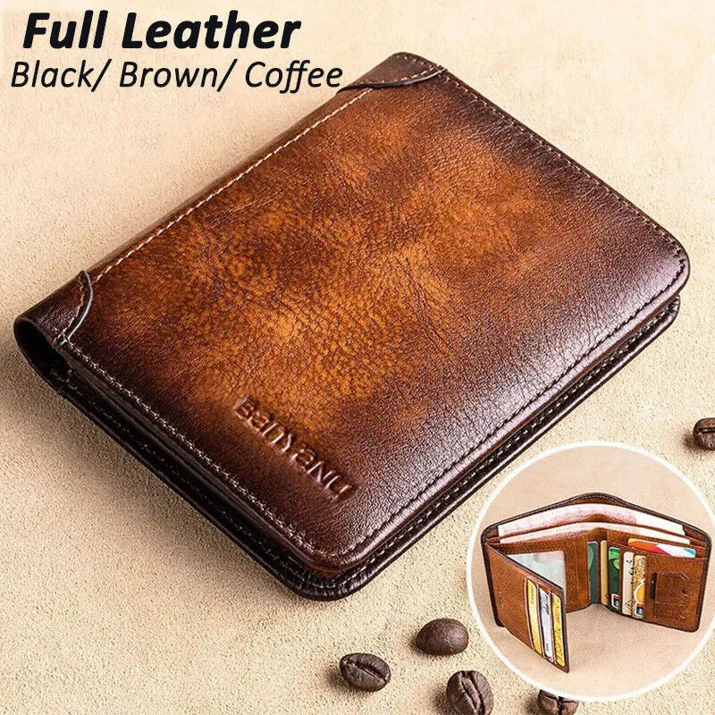 Genuine Leather Wallet Retro Business Design Rfid Protection Short Card Holder Coin Purses Money Bag Men Business Wallet Handbag