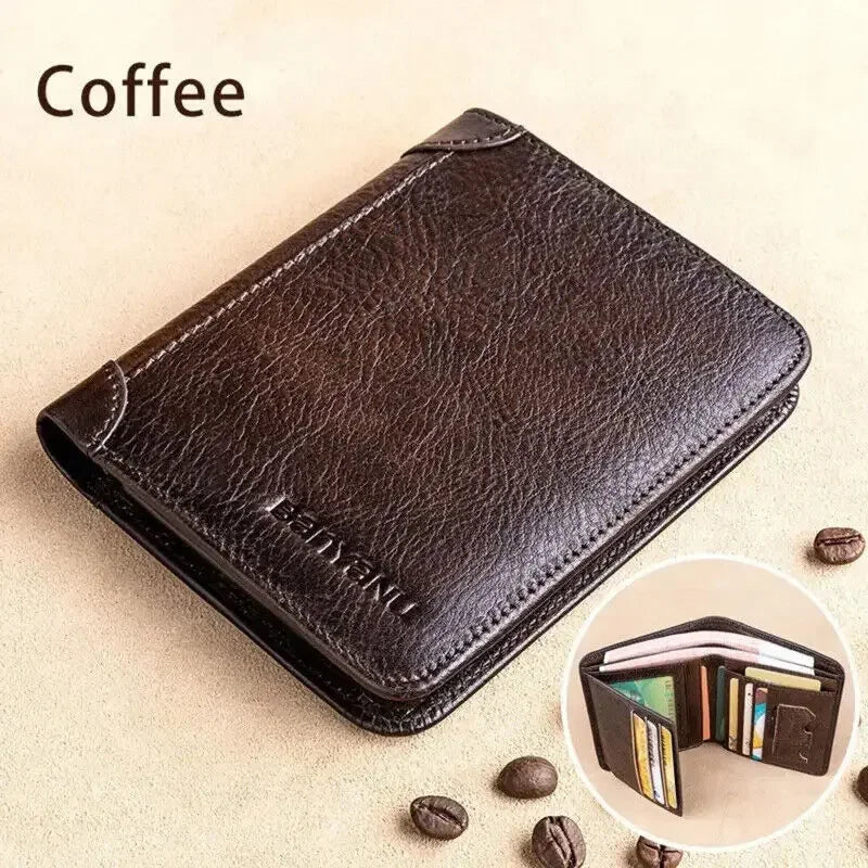 Genuine Leather Wallet Retro Business Design Rfid Protection Short Card Holder Coin Purses Money Bag Men Business Wallet Handbag