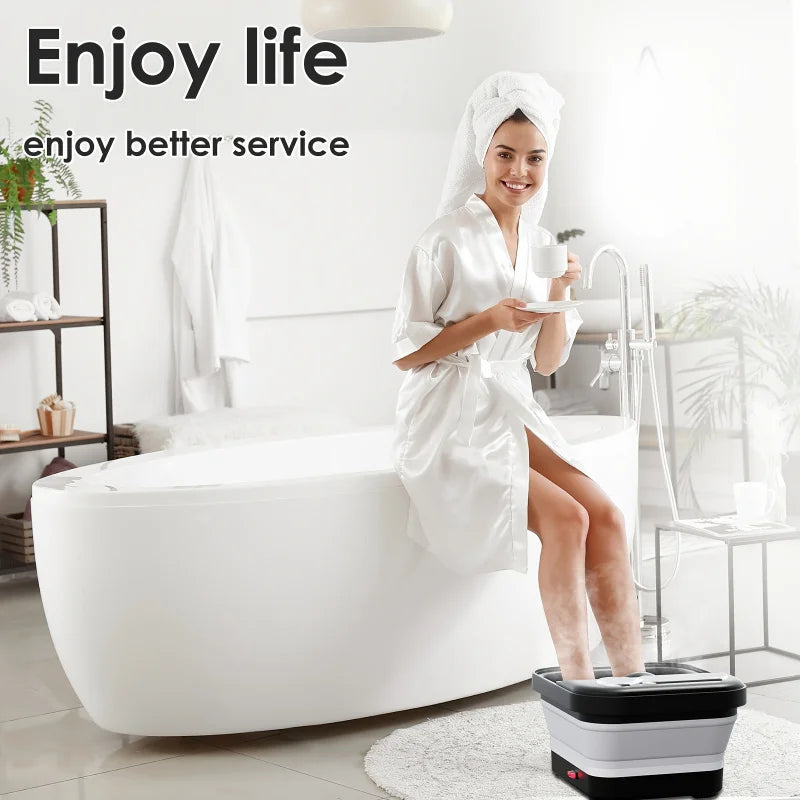 Heated Foot Spa And Massager] Collapsible Foot Spa And Massager With Heater And Temperature Control, Foot Bath Bowl With Bubbles