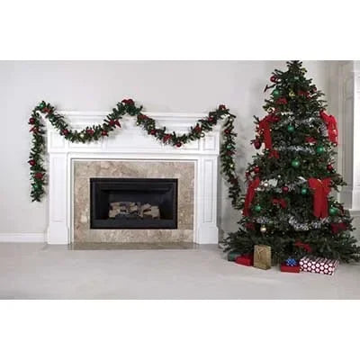 MOON.QG Happy New Year Photography Background Fireplace Wreach Xmas Trees Photozone Backdrop Children Studio Photocall Supplies